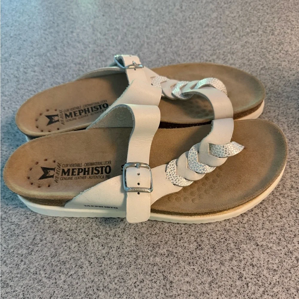 MEPHISTO HELEONORE women’s toe post white leather sandal size 40 NWOT - Picture 7 of 11